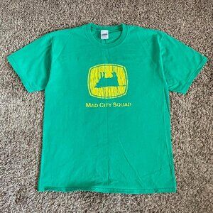 Vintage Mad City Squad T-Shirt John Deer Parody Green Funny Humor Retro Tee